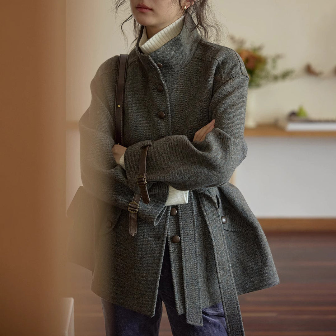 Women's Elegant and Comfortable Wool Jacket with High Collar Drune