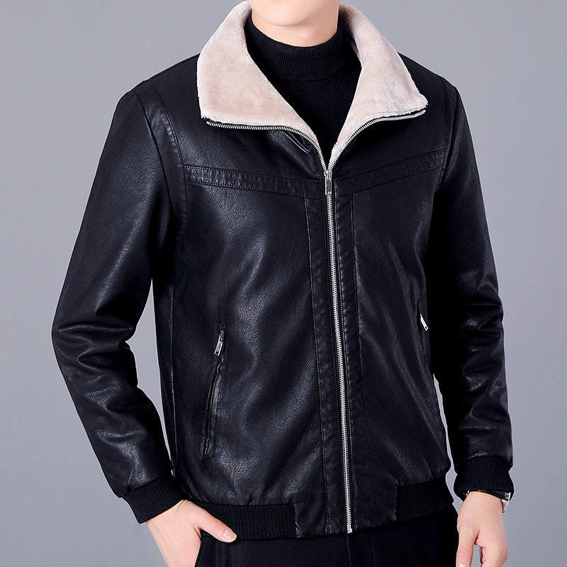 Men's padded faux leather bomber jacket with Sherpa collar and warming teddy lining Mune Fashion
