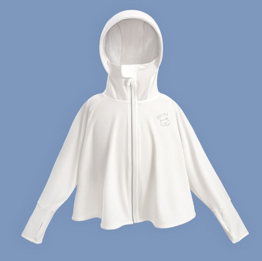 Unisex nan ultralight children's sun protection jacket with hood, zipper, mesh lining, and bear embroidery Mune Fashion