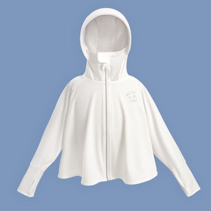 Unisex nan ultralight children's sun protection jacket with hood, zipper, mesh lining, and bear embroidery Mune Fashion