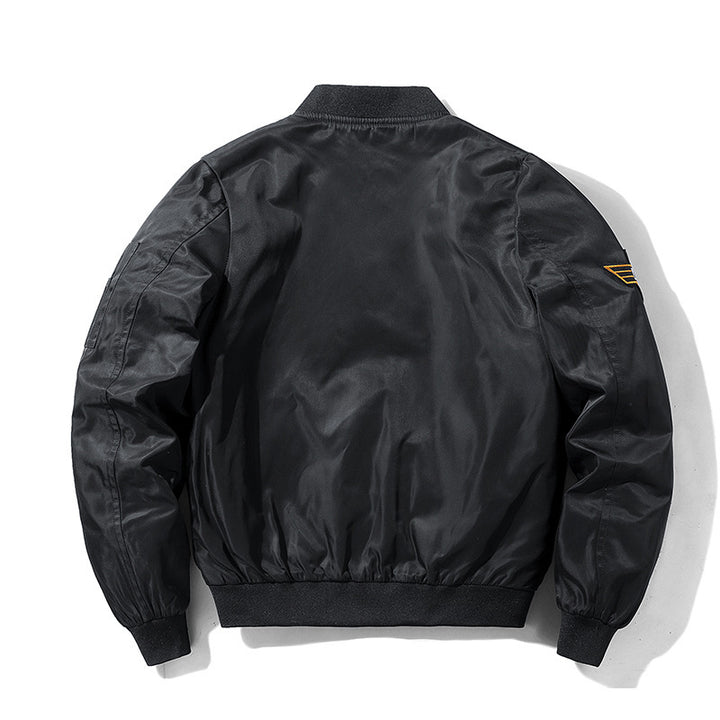 Men's bomber jacket in flight style with nylon shell, patch applications, and arm pocket Mune Fashion