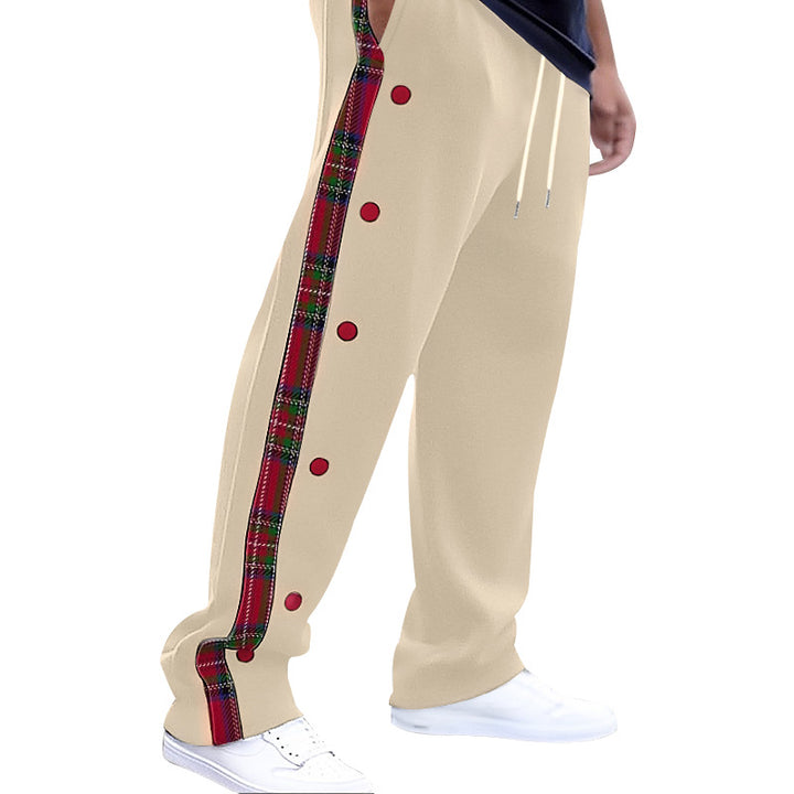 Men's loose jogging pants with side check stripe and snap button placket Mune Fashion