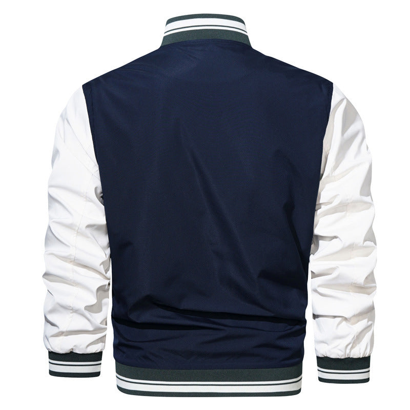 Men's College Bomber Jacket in Varsity Style with Contrast Sleeves, Snap Front and Ribbed Cuffs Mune Fashion