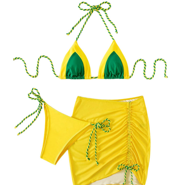 Women triangle bikini with wrap skirt and straps Mune Fashion