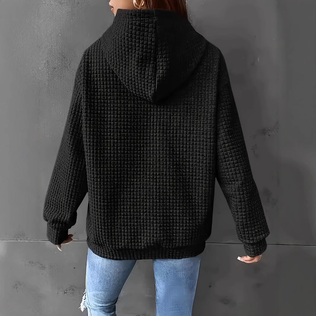 Women's hooded sweatshirt with waffle structure, kangaroo pocket and metallic heart print Mune Fashion