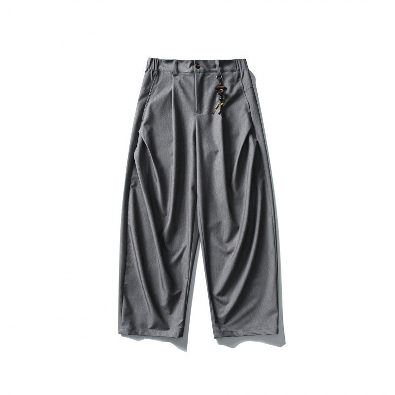 Men's Wide Pleated Culotte Pants with Low Crotch Mune Fashion