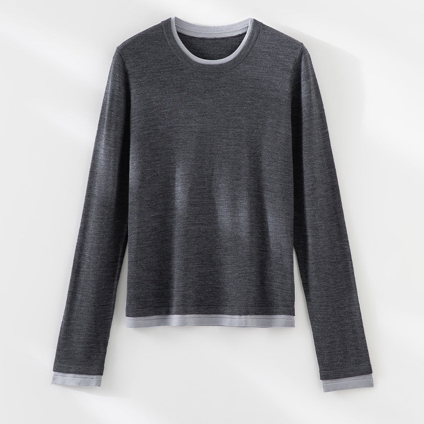 Women Fine Round Neck Sweater made of Merino Mix with Contrast Cuffs Mune Fashion