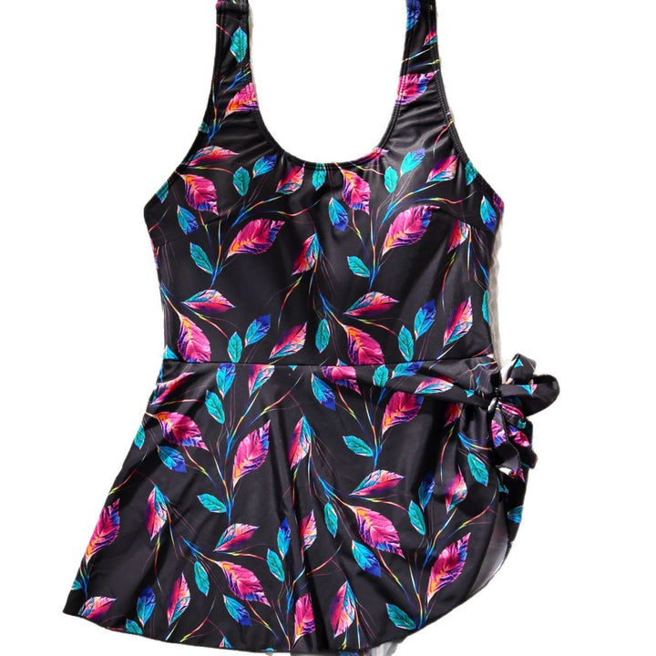 Women's One-Piece Swimsuit with Floral Design and Wrap Skirt Mune Fashion
