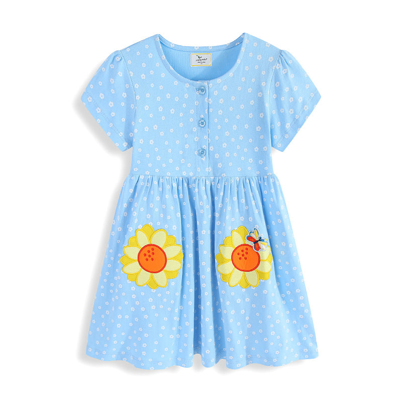 Girls summer dress with playful flower appliqués Mune Fashion