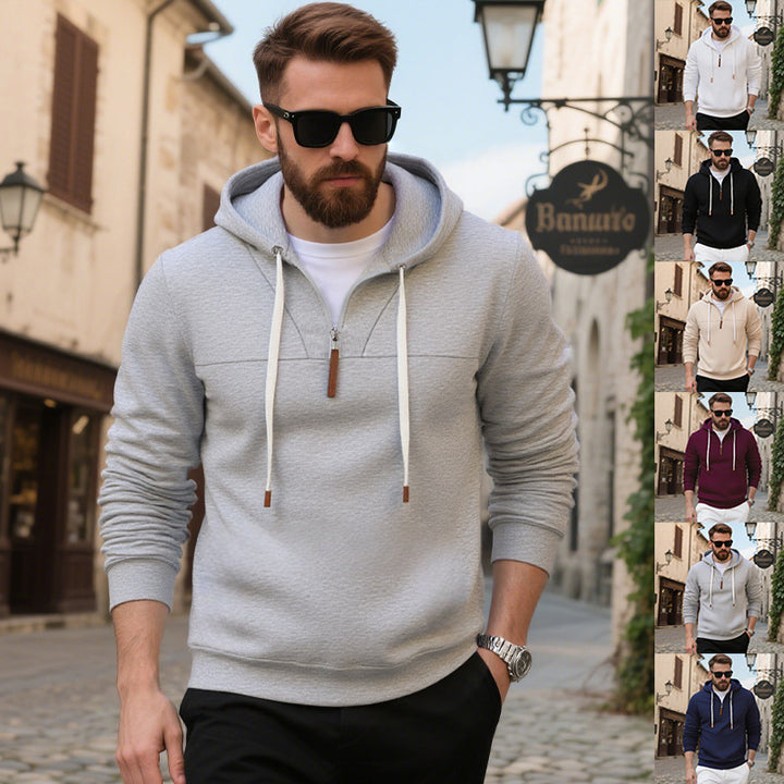 Men's soft fleece hoodie with half zip and adjustable hood Mune Fashion