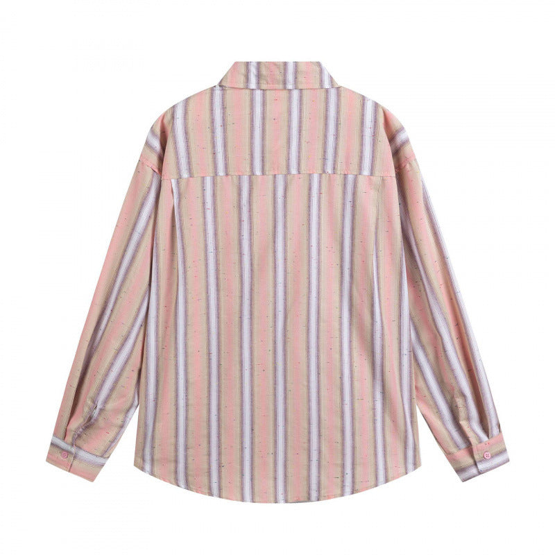 Men's Loose-Fitting Cotton Shirt with Vertical Stripes and Rounded Hem Mune Fashion