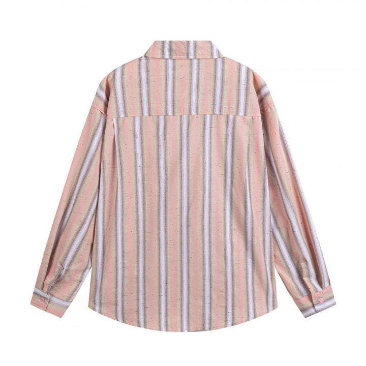Men's Loose-Fitting Cotton Shirt with Vertical Stripes and Rounded Hem Mune Fashion