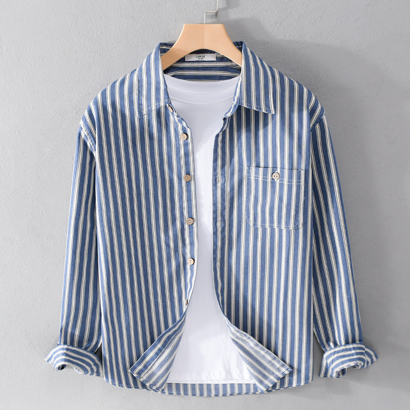 Men's Casual Striped Linen Blend Shirt Jacket in Relaxed Fit with Chest Pocket Mune Fashion