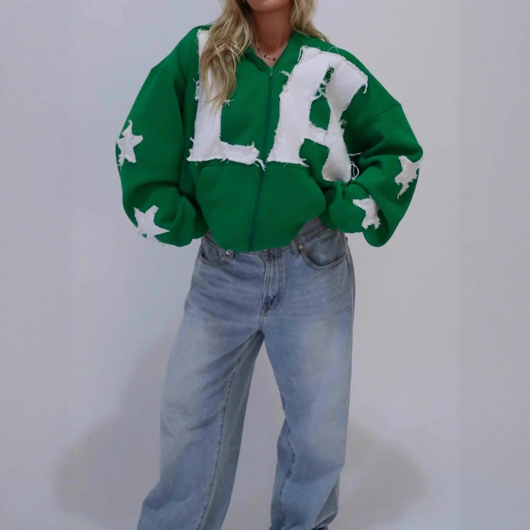 Women's Fashionable Hoodie with Creative Patches