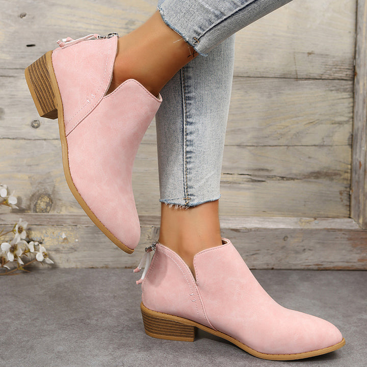 Women's slim ankle boots made of micro suede with hidden back zipper and slight block heel Mune Fashion