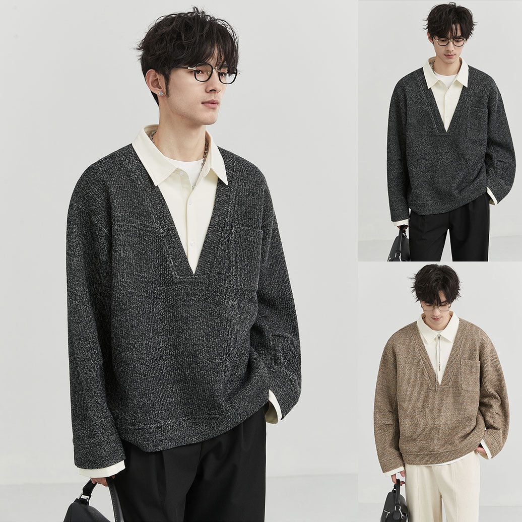 Men's Oversized V-Neck Sweater with Innovative Structural Design Mune Fashion