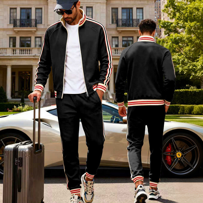 Men's sporty tracksuit with striped ribbed cuffs, zip jacket and tapered joggers Mune Fashion