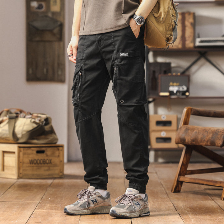 Men's Durable Canvas Cargo Pants in Tactical Look with Knee Panels, Multiple Pockets and Elastic Ankle Cuff Mune Fashion