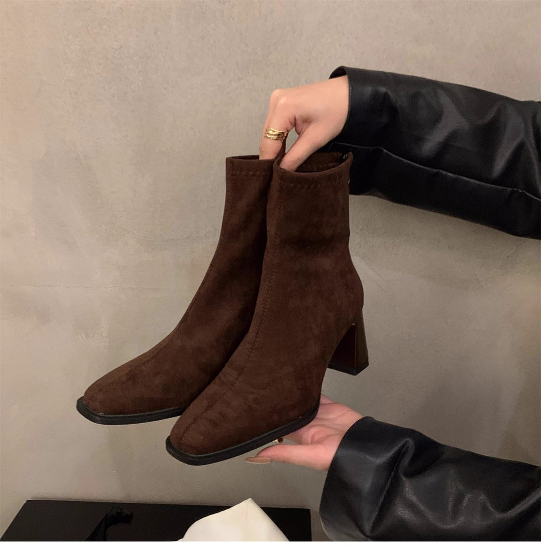 Femme Stylish Suede Ankle Boots with Block Heels Mune