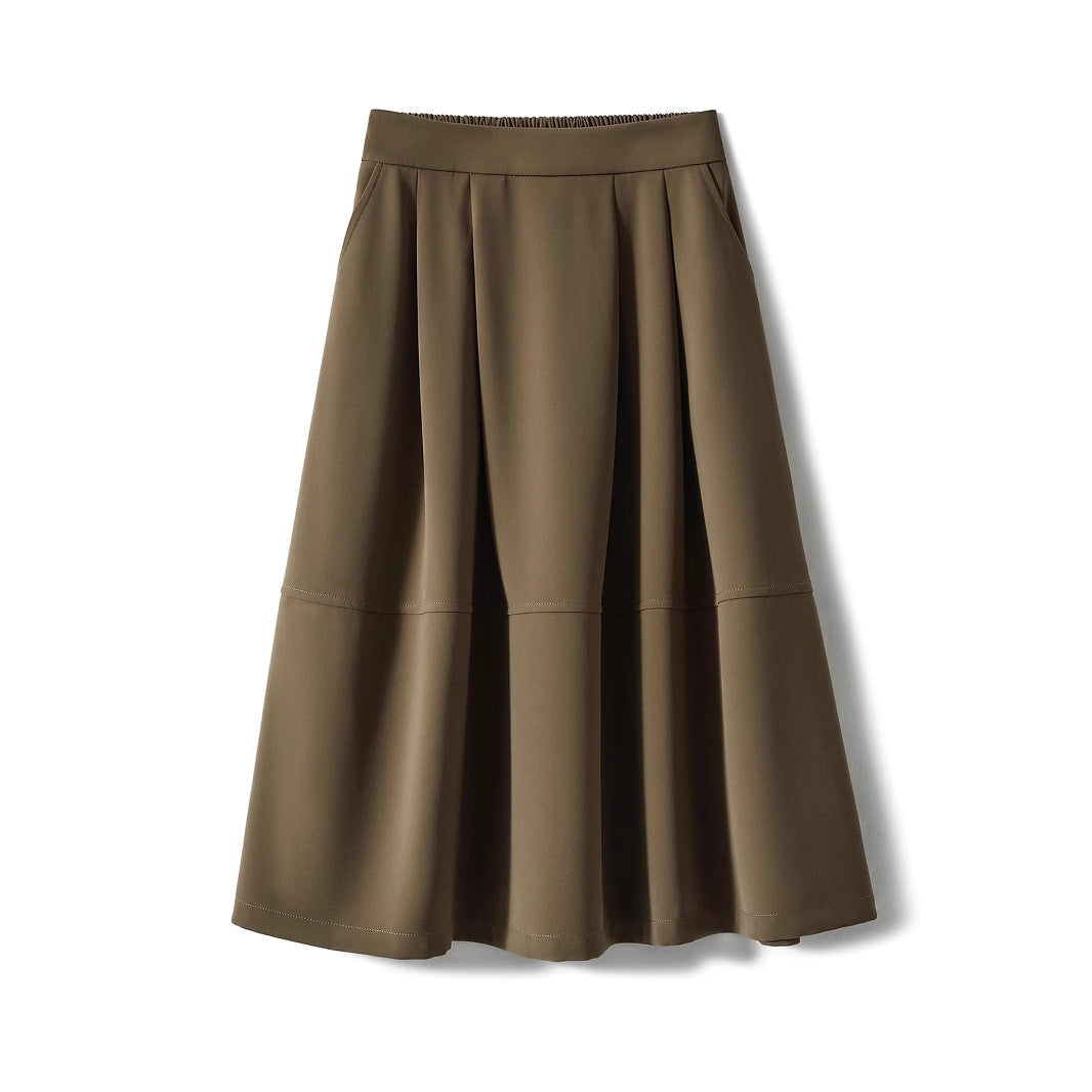 Women Elegant Midi Skirt with Pleats and High Waist Mune Fashion
