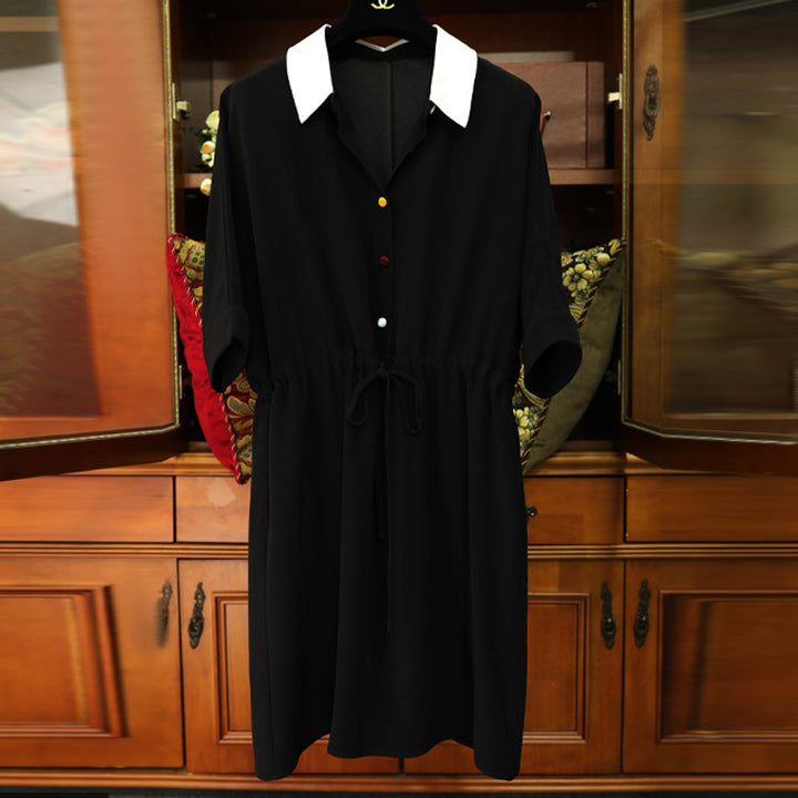 Ladies Fashion Shirt Dress with Waist Drawstring Mune Fashion