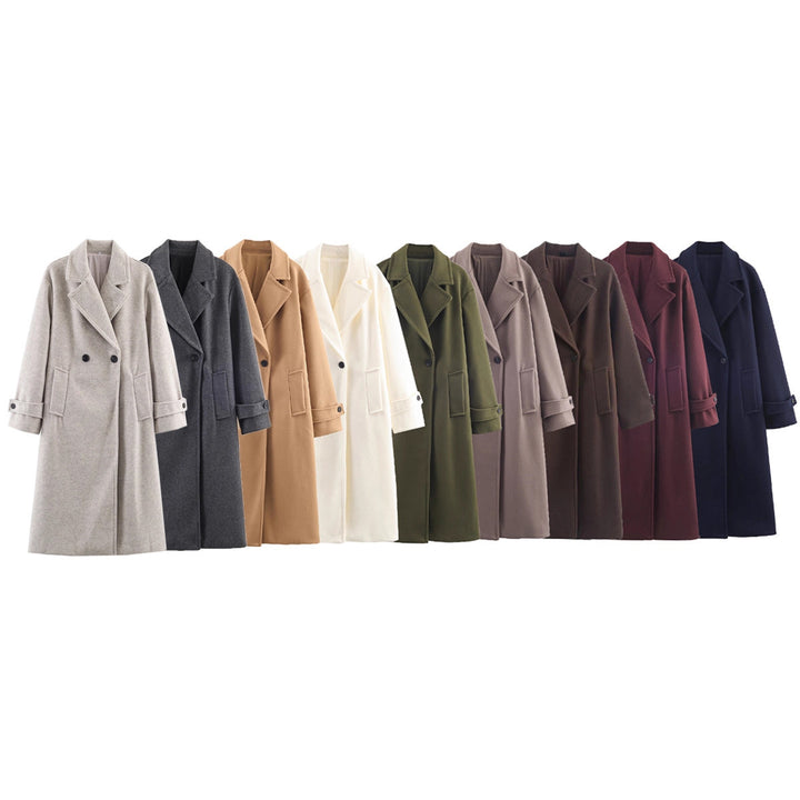 Women Oversized Wool Blend Coat with Double-Breasted Closure, Wide Lapels and Sleeve Tabs Mune Fashion