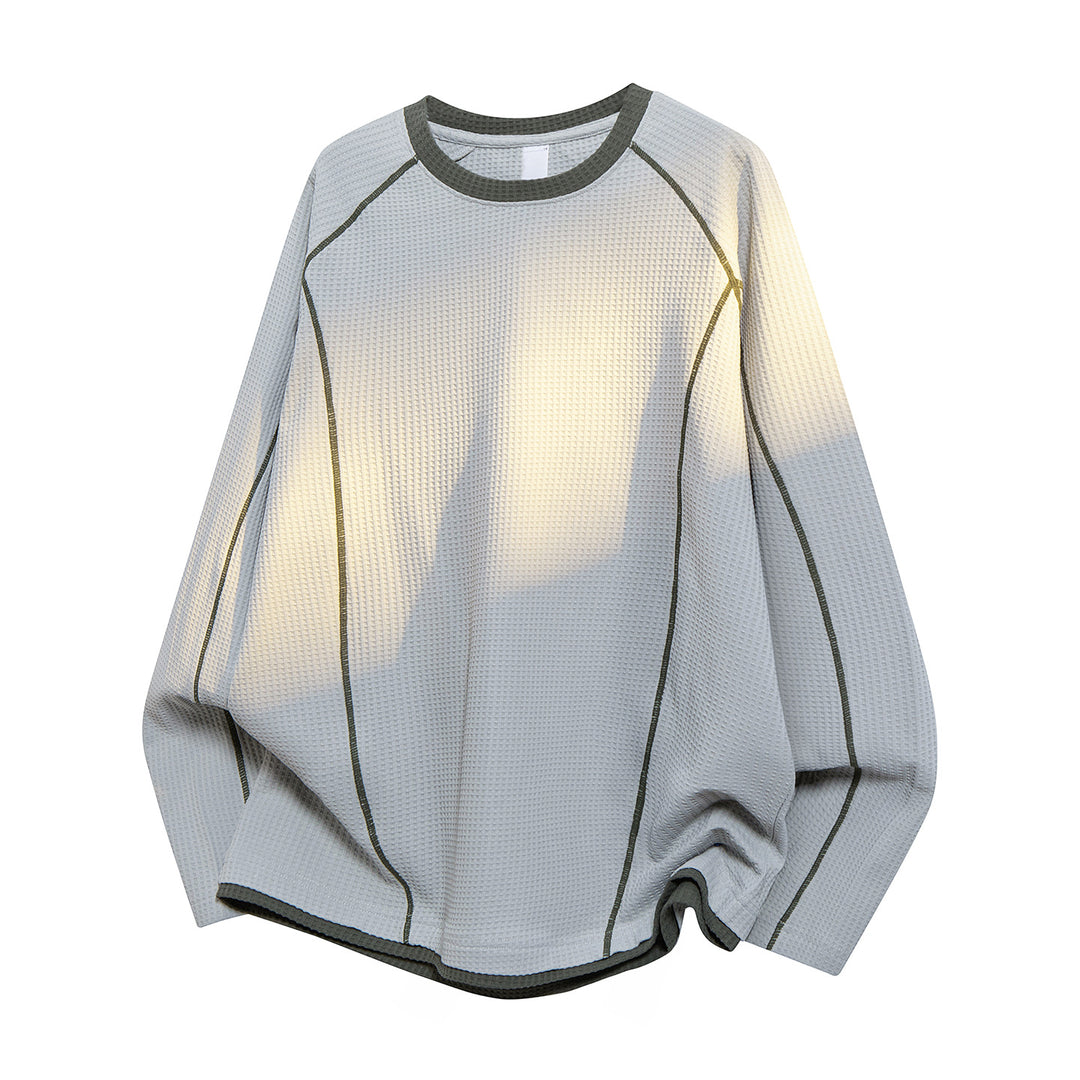 Men's waffle structure long sleeve shirt in oversized cut with contrast flatlock seams and round neckline Drune