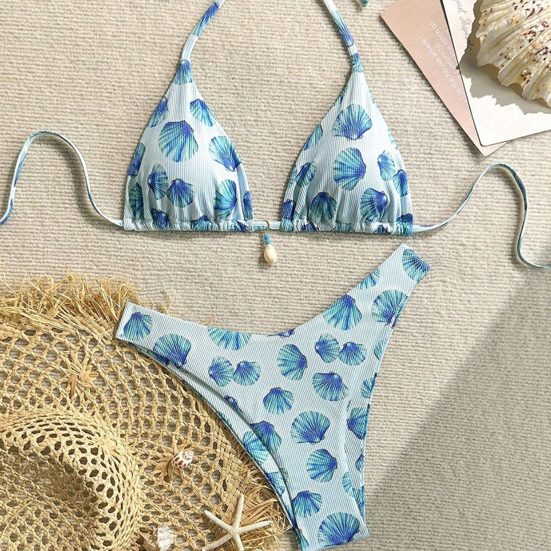 Women's triangle bikini with shell print and delicate ruffle details Mune Fashion