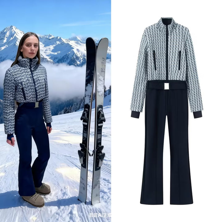 Ladies two-piece set consisting of structured short jacket and high-cut flared trousers Mune Fashion