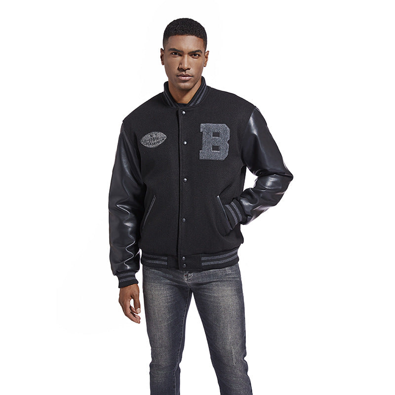 Men's college jacket made of wool blend with reinforced leather sleeves Mune Fashion