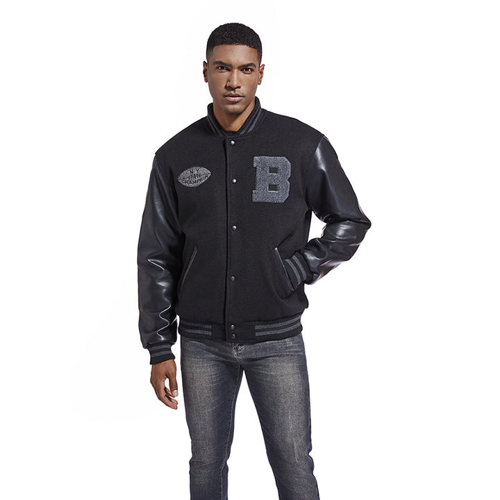 Men's college jacket made of wool blend with reinforced leather sleeves Mune Fashion