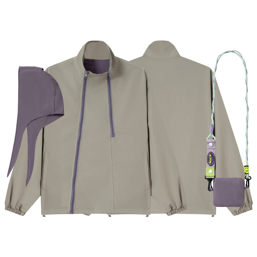 Unisex Loose-fitting functional jacket with double zipper, high stand-up collar, and accessory set Mune Fashion