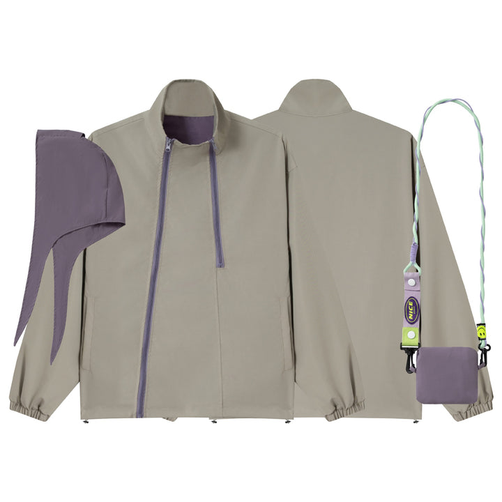 Unisex Loose-fitting functional jacket with double zipper, high stand-up collar, and accessory set Mune Fashion