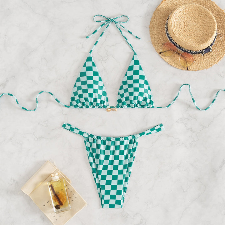 Women Triangle Bikini with modern checkered design and adjustable straps Mune Fashion