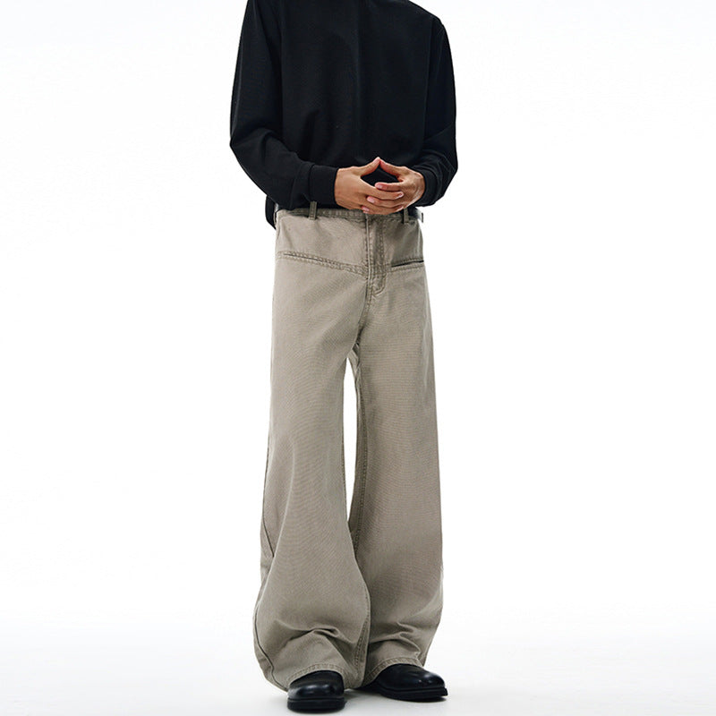 Men's Extra Wide Floor-Length Canvas-Inspired Wide Pants with Extra Long Hem Mune Fashion