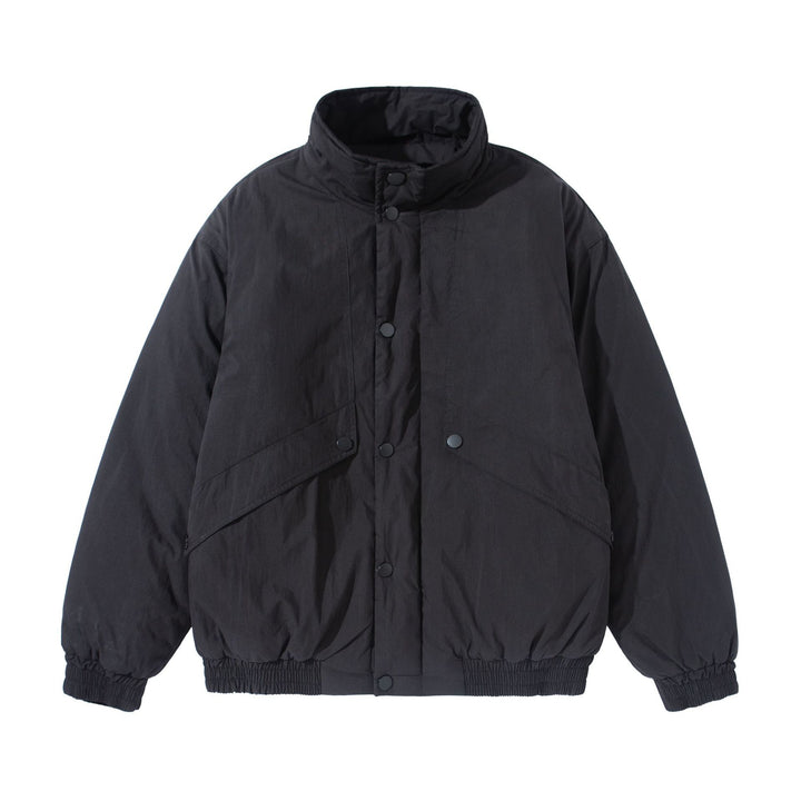 Unisex Short-cut quilted boxy blouson jacket with high stand-up collar and utility flap pockets Mune Fashion