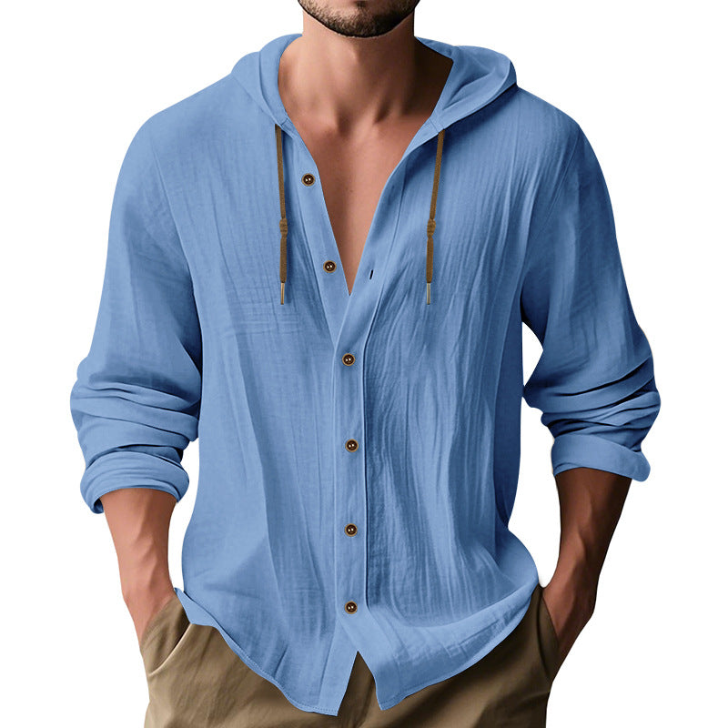 Men's lightweight hooded shirt jacket in linen look with full button placket Mune Fashion