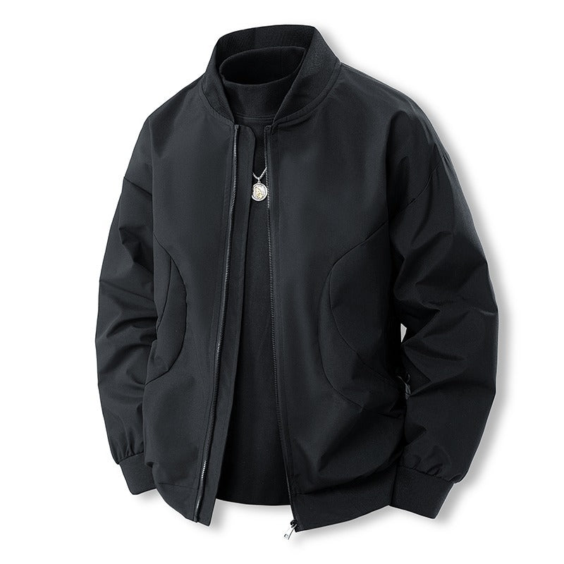 Men's Lightweight Casual Bomber Jacket in Clean Look with Stand Collar and Ribbed Cuffs Mune Fashion