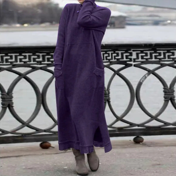 Women's long knit maxi dress with side slits and patch pockets Mune Fashion