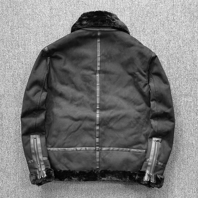 Men's padded pilot jacket made of suede leather imitation with teddy fur inner lining and zip Mune Fashion