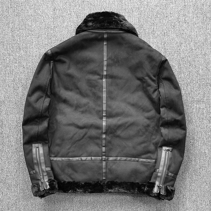 Men's padded pilot jacket made of suede leather imitation with teddy fur inner lining and zip Mune Fashion