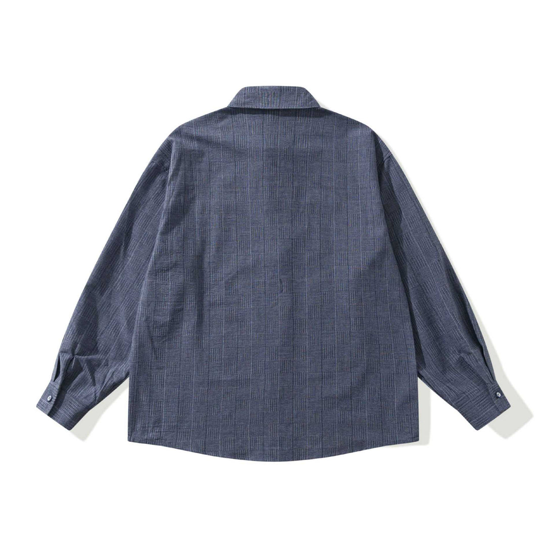Men's Long Sleeve Oversized Shirt with Textured Check Pattern Look and Decorative Stitch Mune Fashion