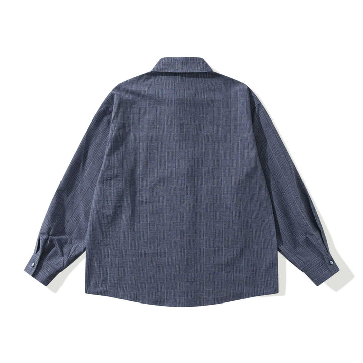 Men's Long Sleeve Oversized Shirt with Textured Check Pattern Look and Decorative Stitch Mune Fashion