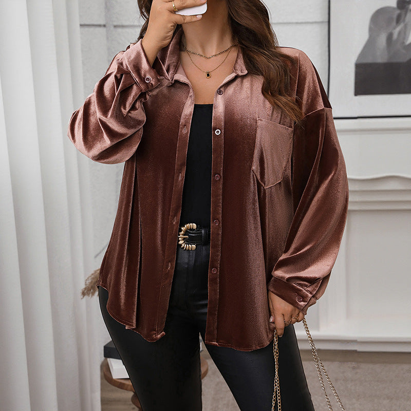 Women Elegant Satin Blouse with Chest Pocket Mune Fashion
