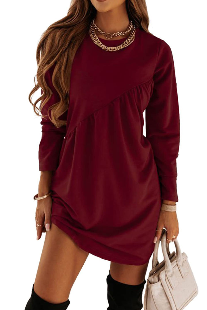 Women Casual Sweatshirt Dress with Asymmetrical Hem and Long Sleeves Mune