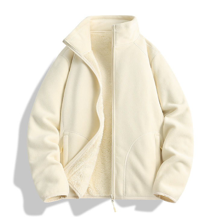 Men's fleece jacket with Sherpa teddy lining, stand-up collar & two-way zipper Mune Fashion