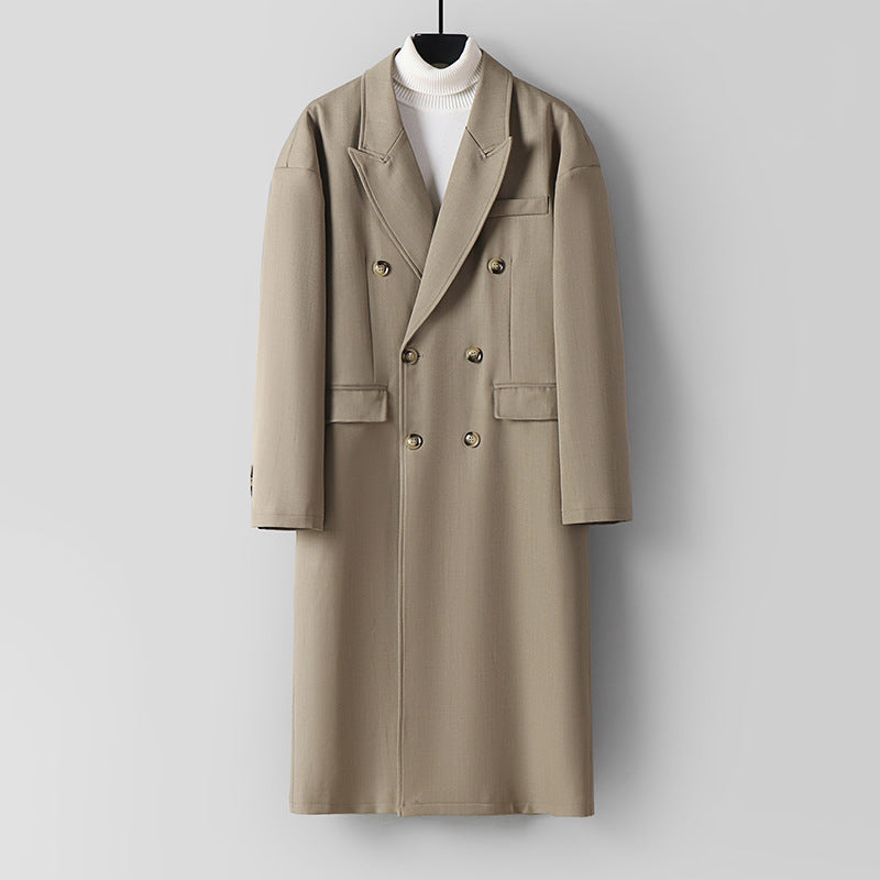Men's Double-Breasted Longline Coat made of Wool Blend with Narrow Shawl Collar Mune Fashion