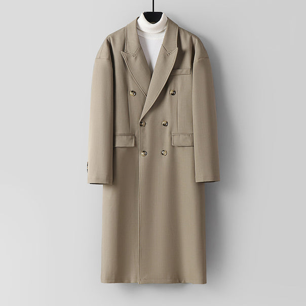 Men's Double-Breasted Longline Coat made of Wool Blend with Narrow Shawl Collar Mune Fashion