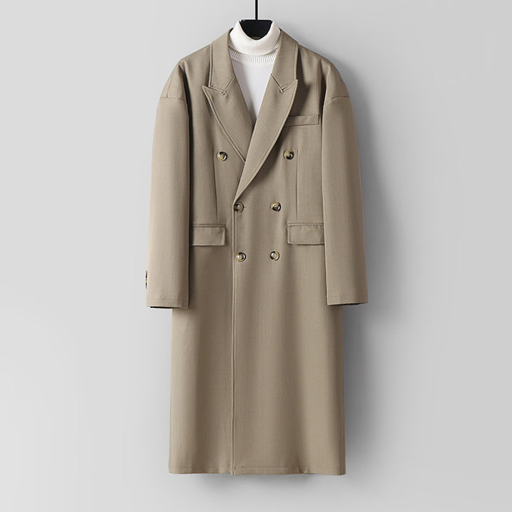 Men's Double-Breasted Longline Coat made of Wool Blend with Narrow Shawl Collar Mune Fashion