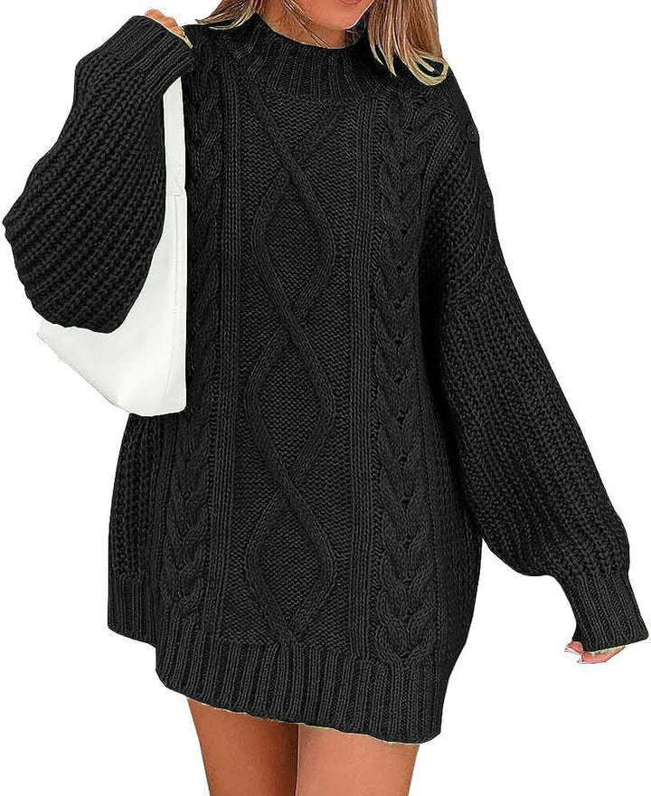 Women’s Oversized Knit Dress with Cable and Ribbed Texture Mune Fashion
